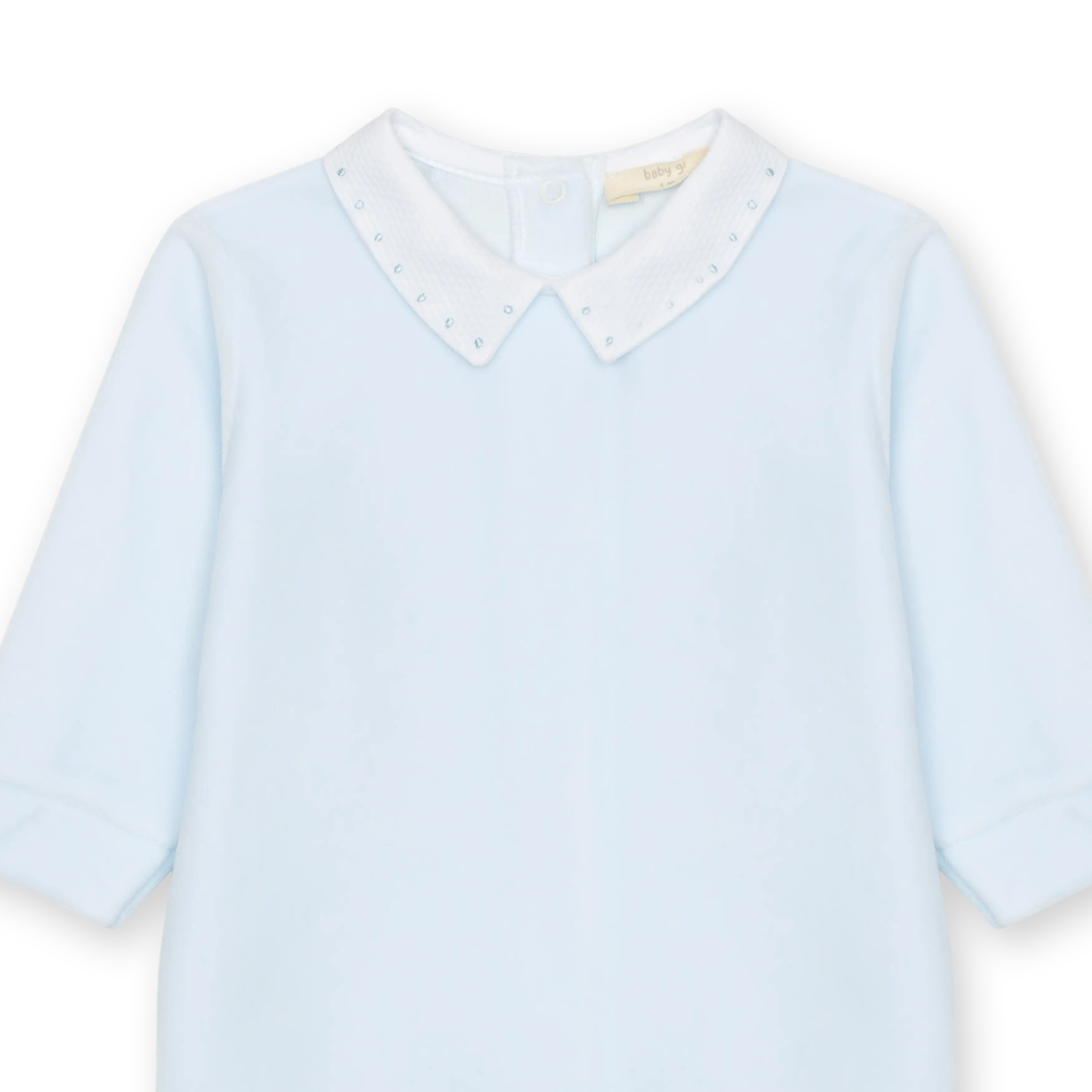 Velour babygrow with pique collar