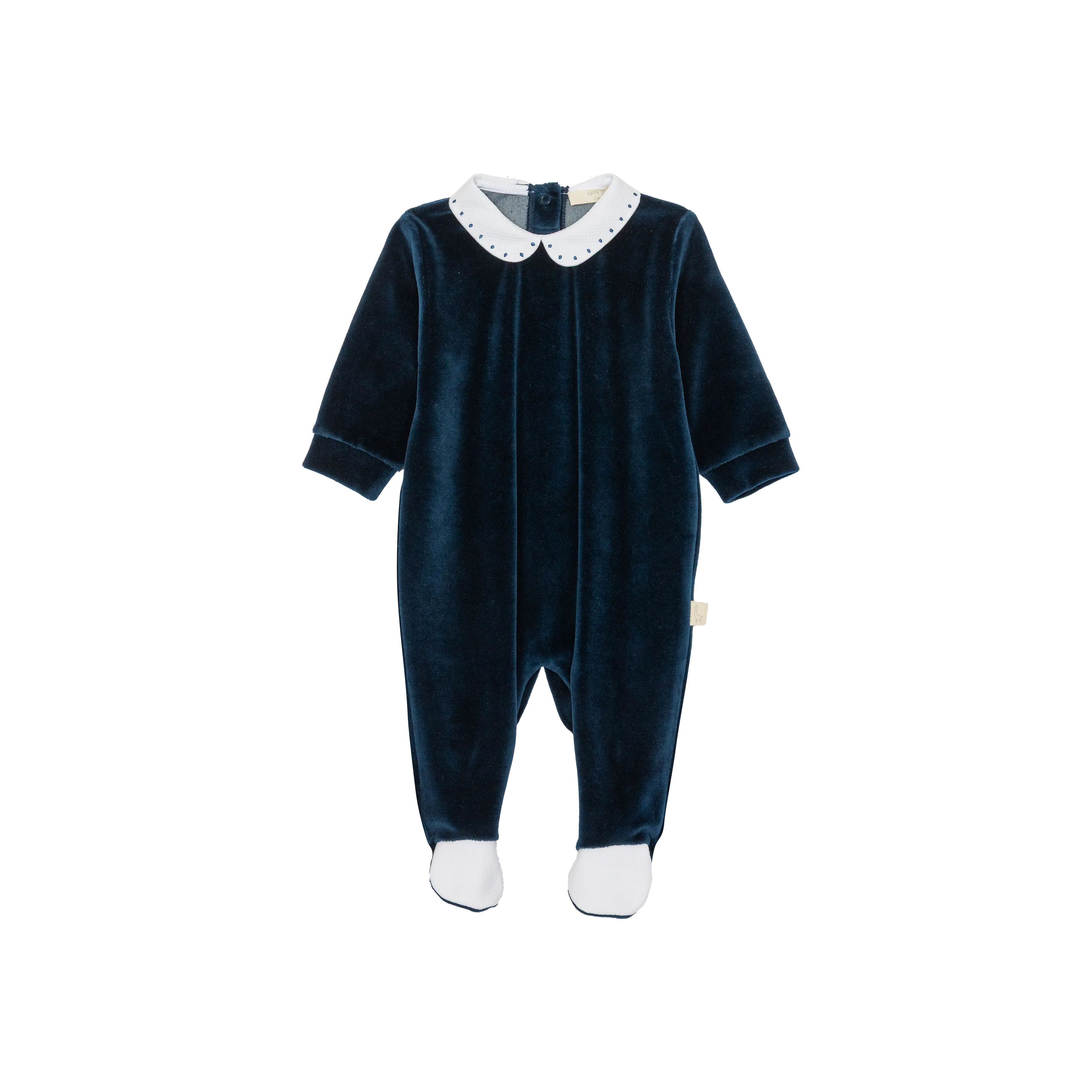 Velour babygrow with pique collar