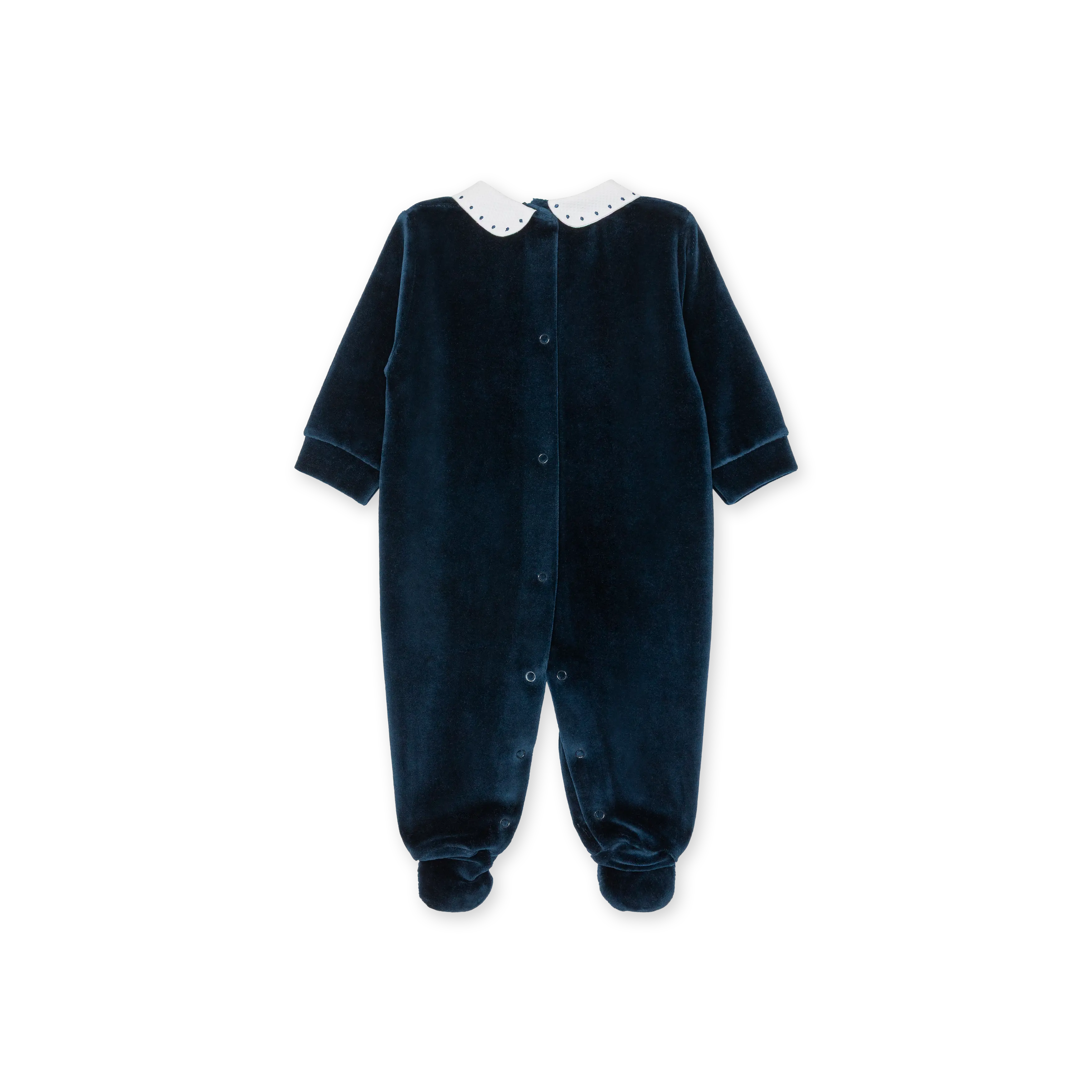 Velour babygrow with pique collar