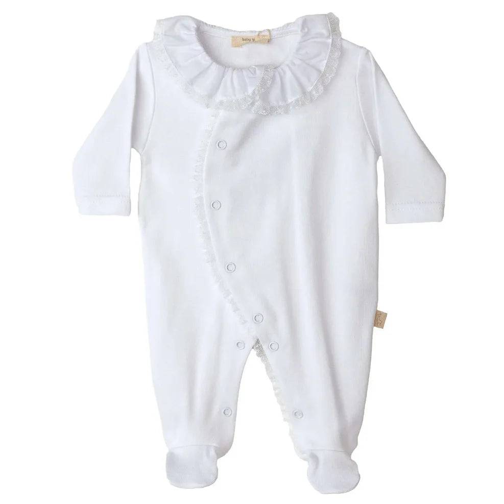 Velour baby grow with lace