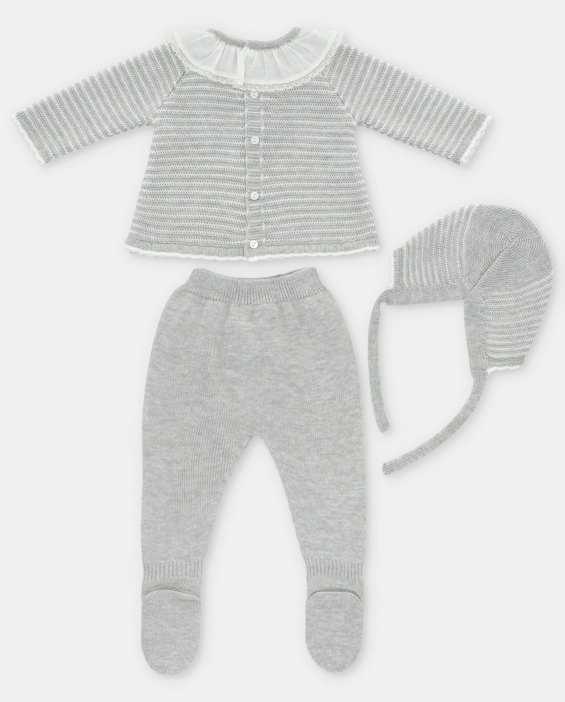 Knitted sweater,leggings & bonnet flounce set for girls