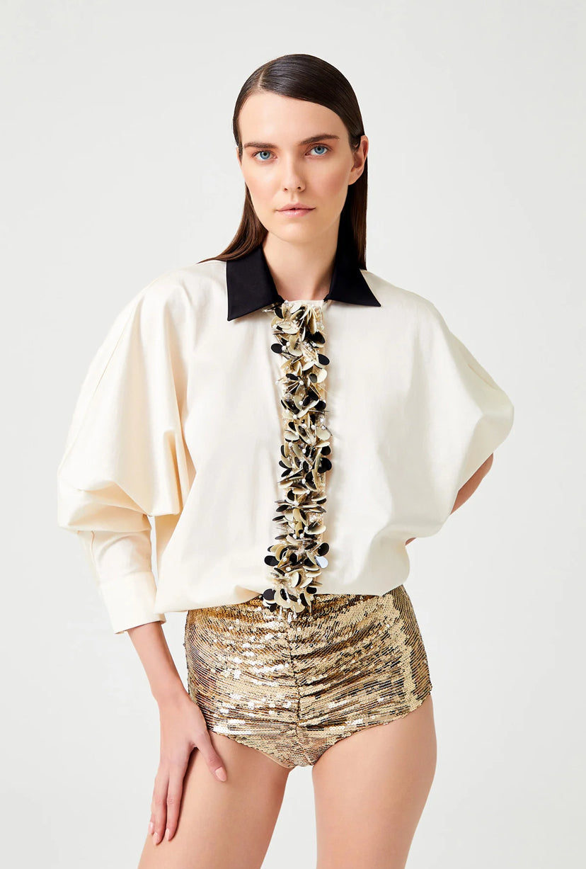 Cream Front Payetli blouse