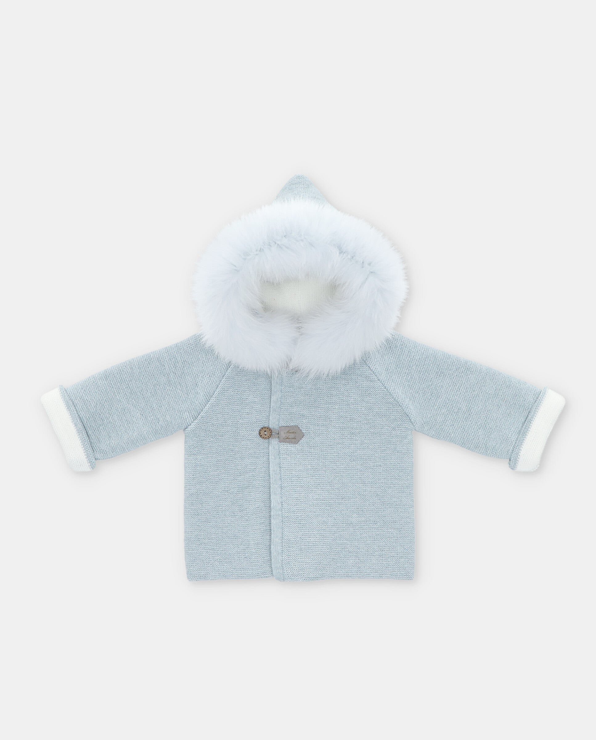 Unisex knitted  hooded coat with real fur