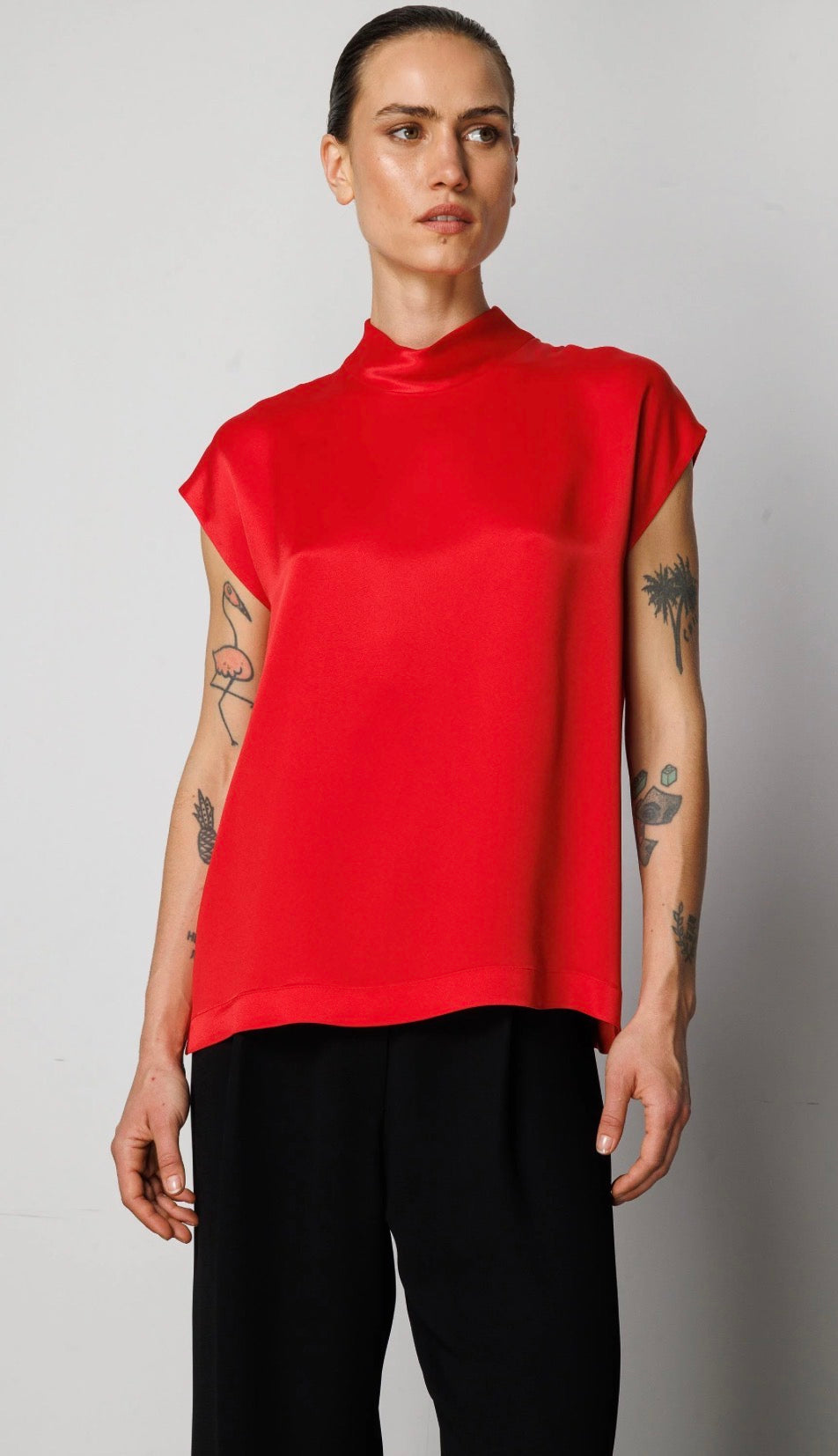 Stand Collar Low Sleeve Blouse