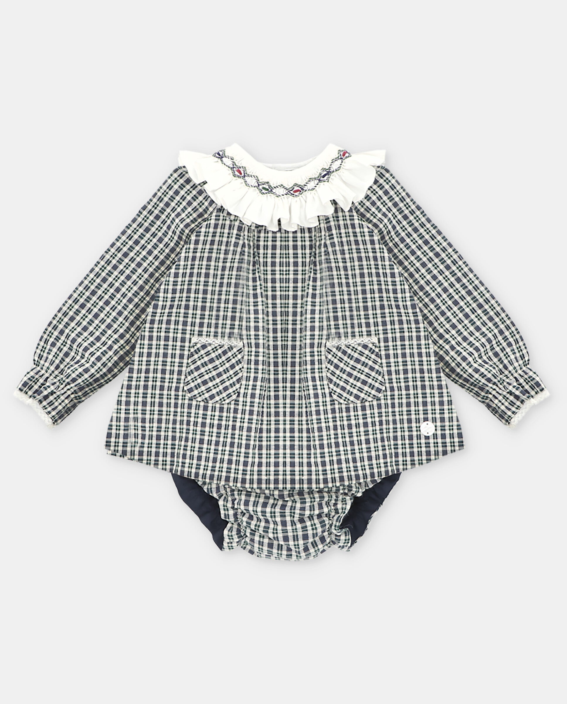 Woven checkered dress & nappy set