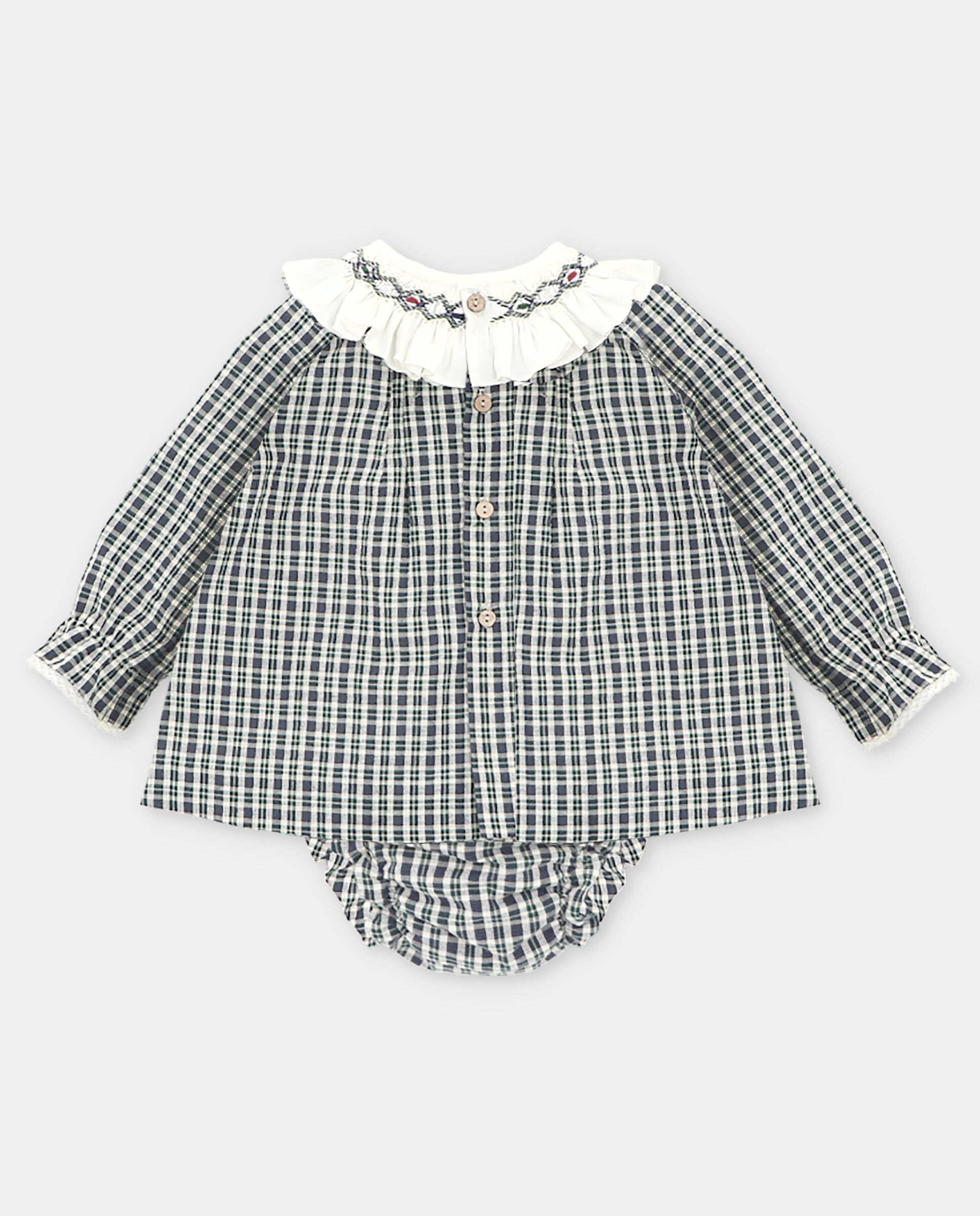 Woven checkered dress & nappy set