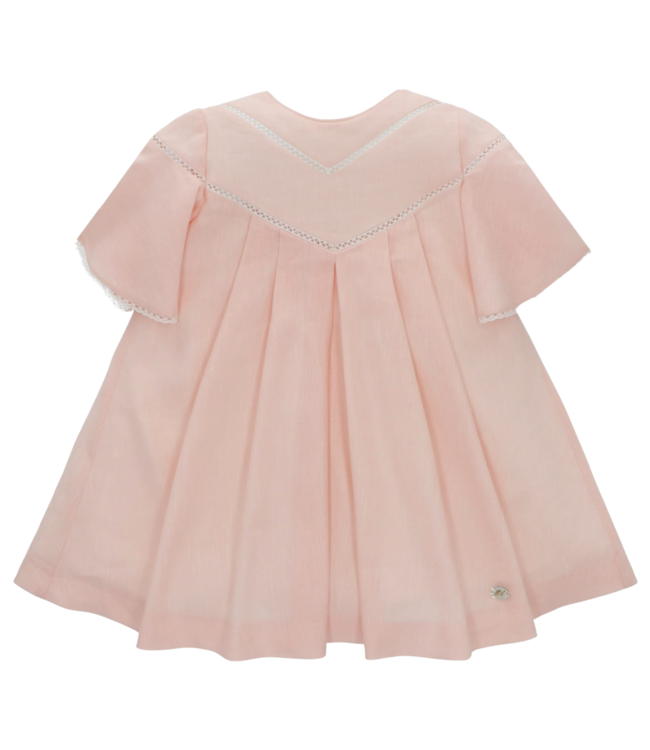 Butterfly sleeves pink dress with embroidery