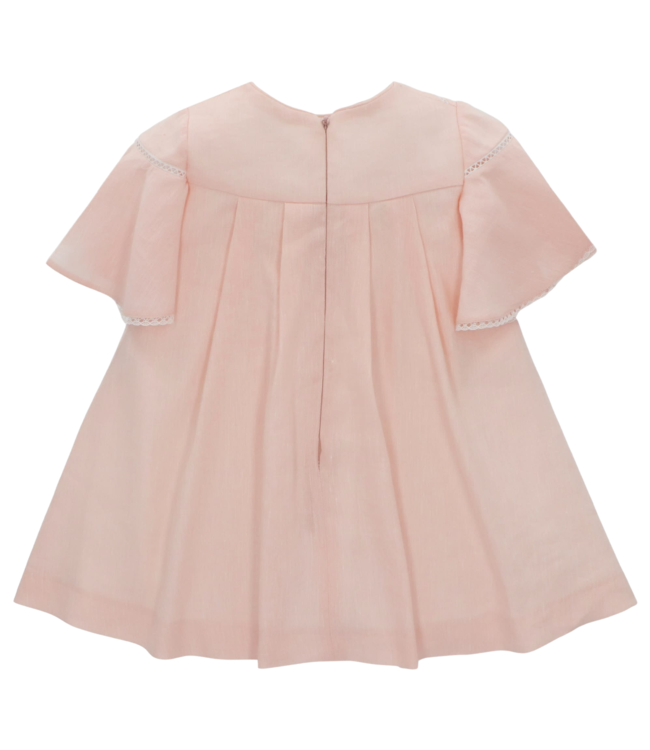 Butterfly sleeves pink dress with embroidery