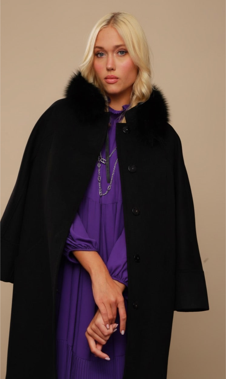 Faux Fur Collar A-Line Coat