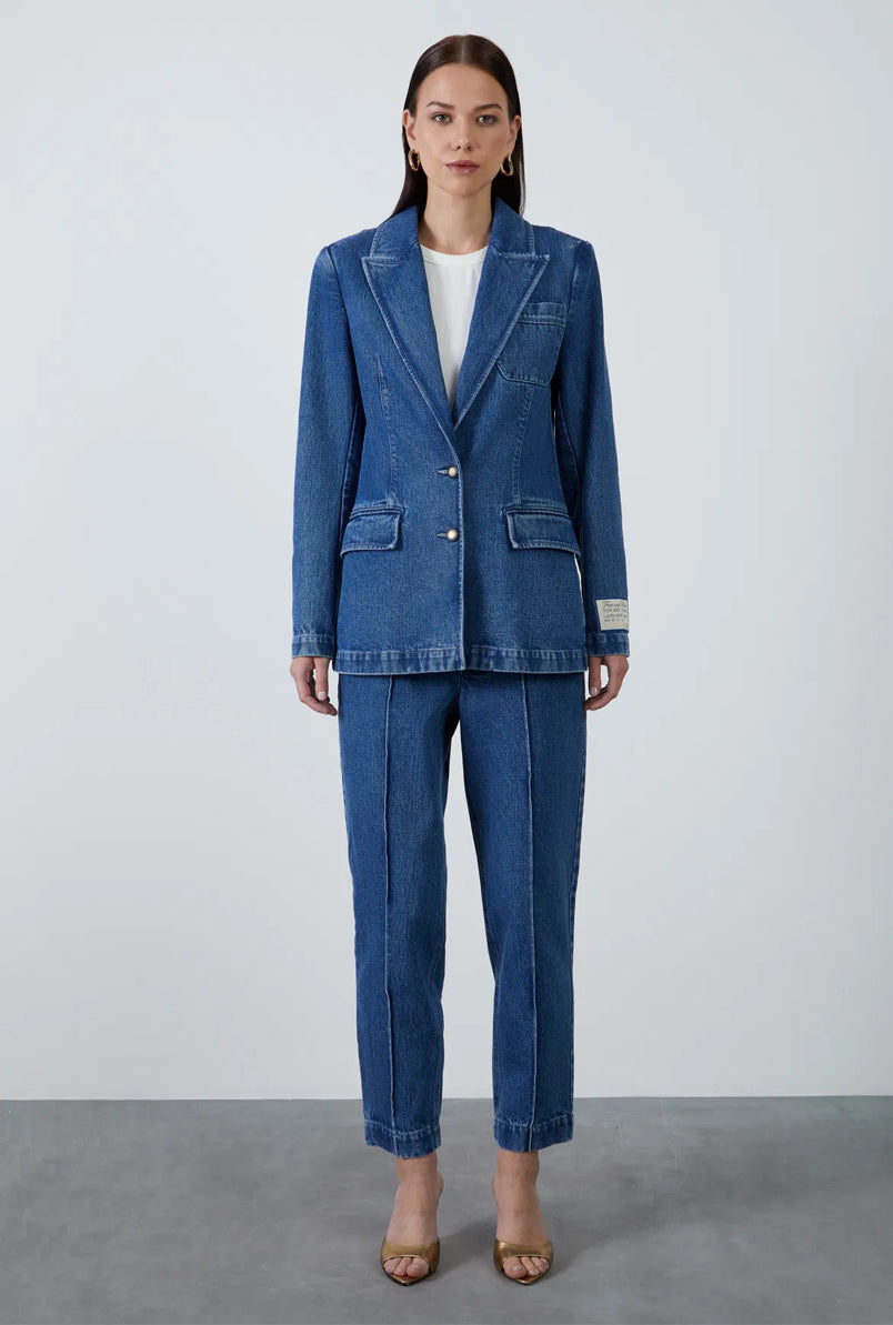 Tailored Denim Blazer with Notched Lapel