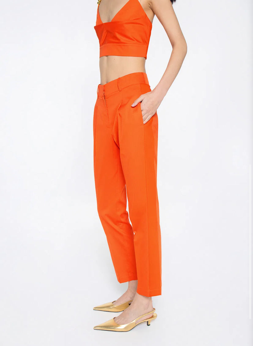 Orange Trousers With Carrot Model Pockets With Side Band Detail