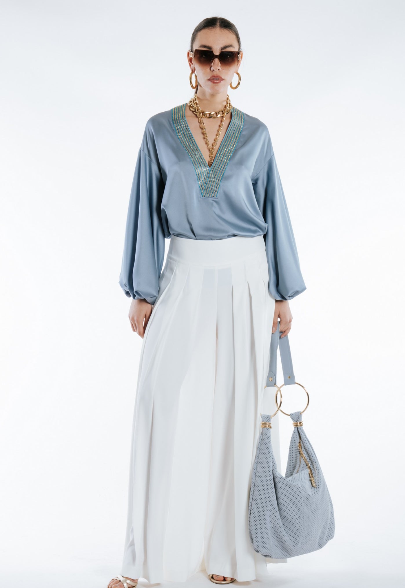Embroidered Satin Blouse