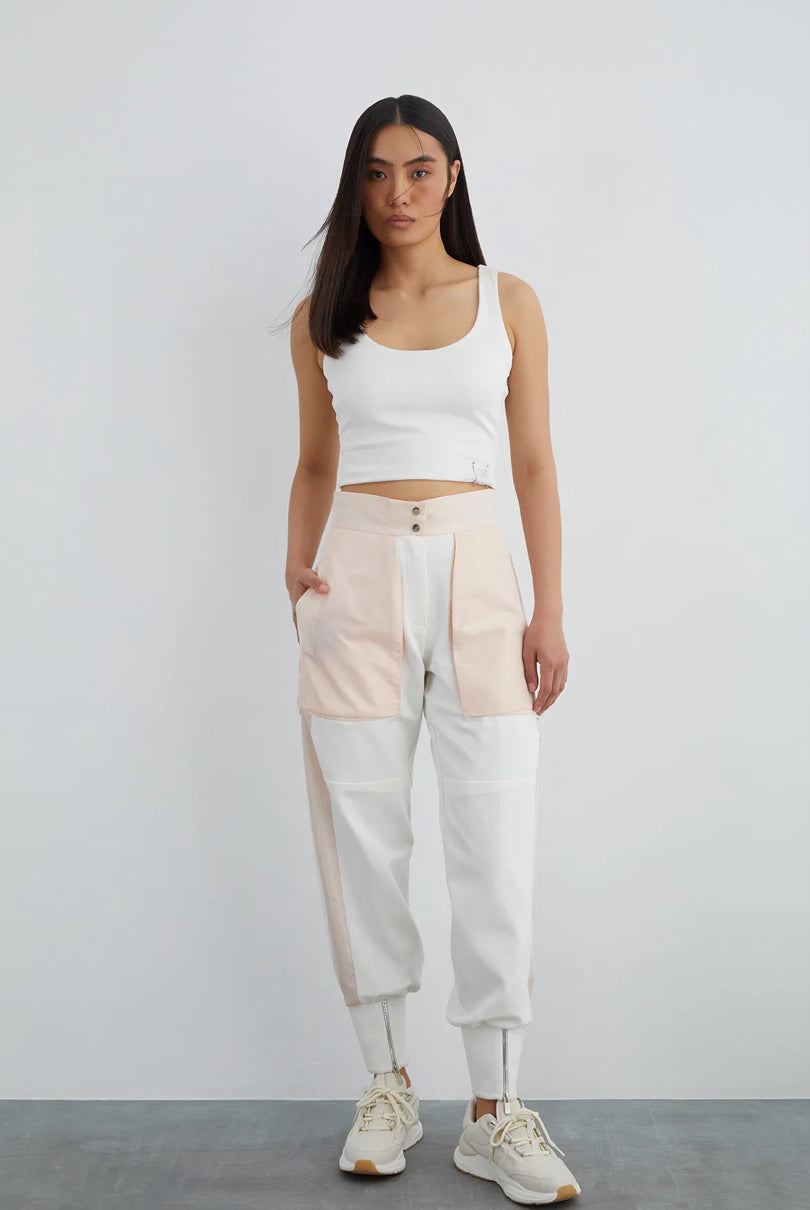 Cuffed Zipper Detail Wide Pocket Pants