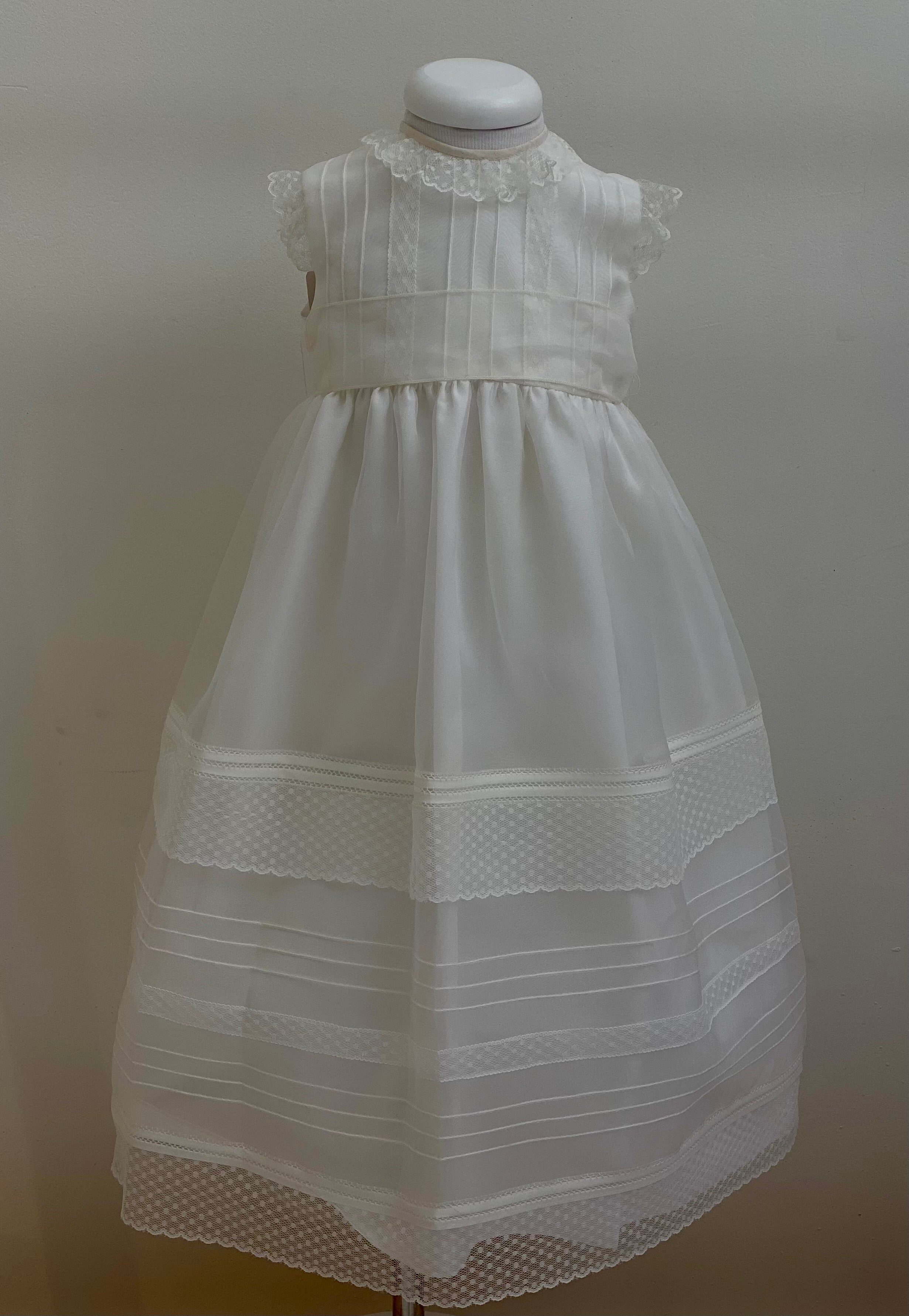 Charming Lace-Trimmed Christening Gown with Cap Sleeves