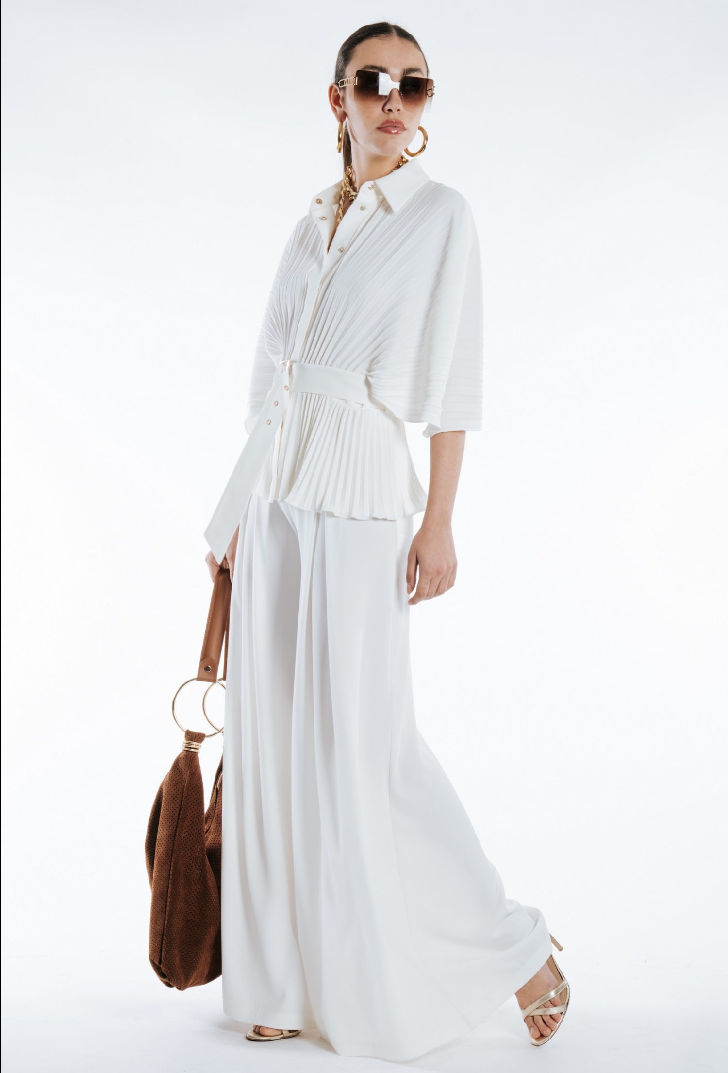Pleated Shirt with Pant Set