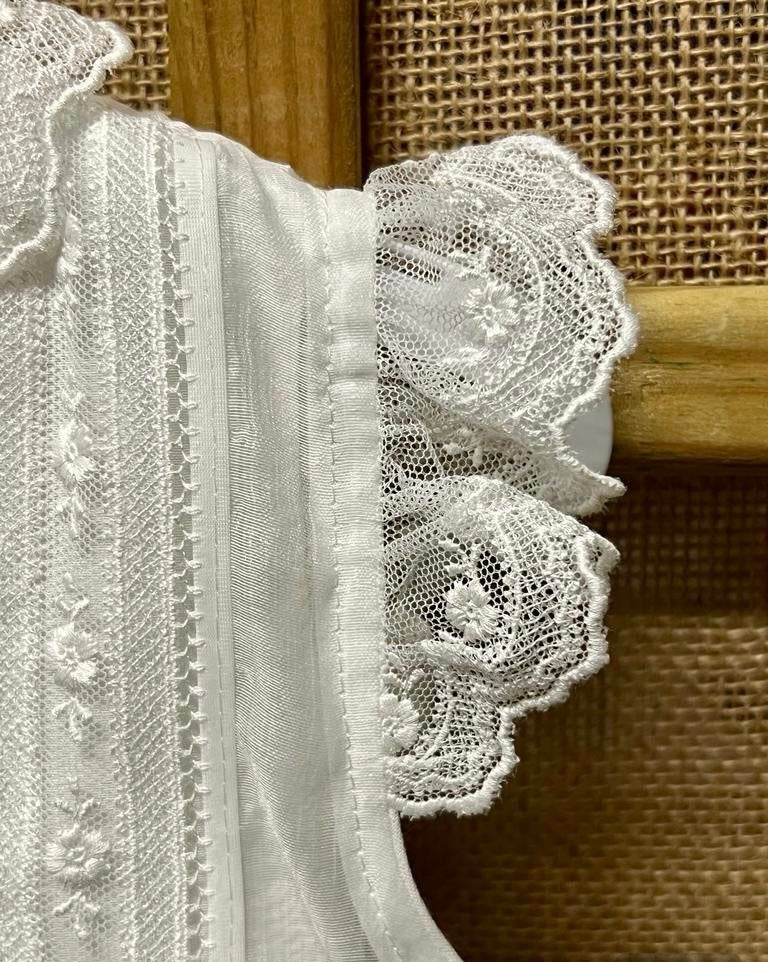 Elegant Short Christening Dress with Matching Hood and Lace Accents
