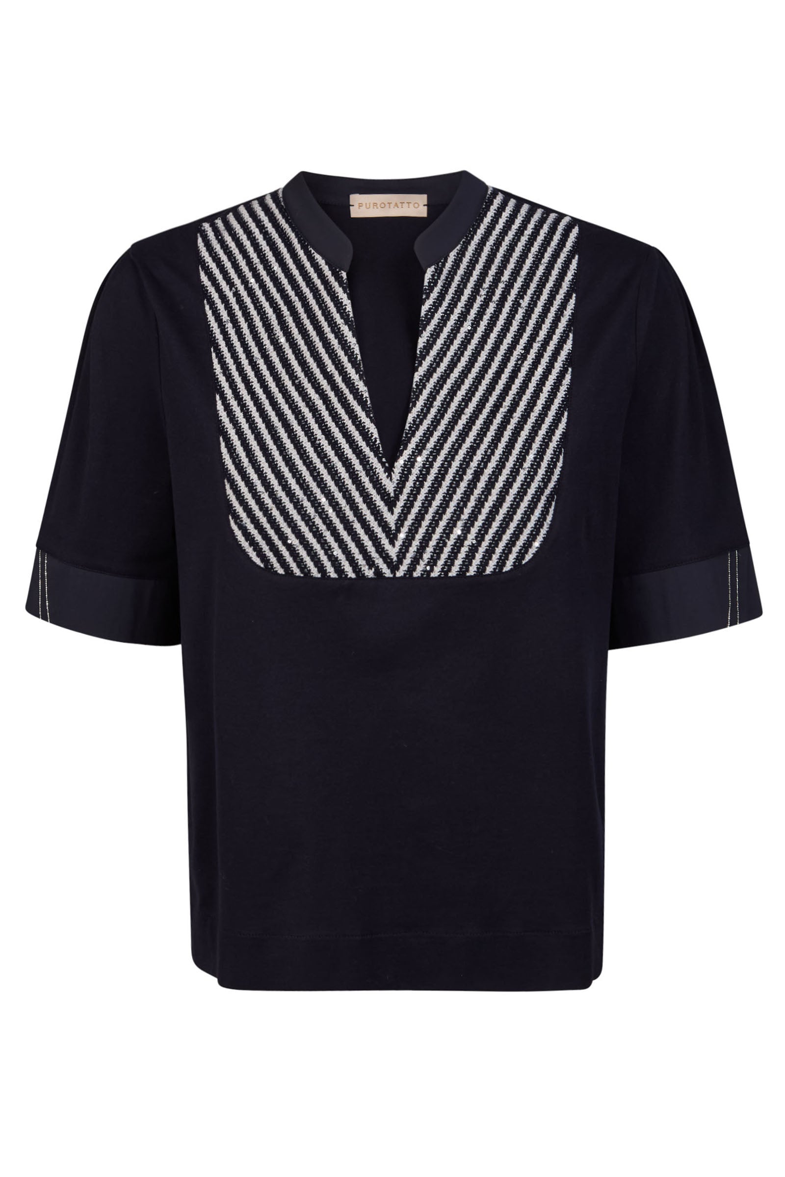 Polo blouse with knitted plastron.