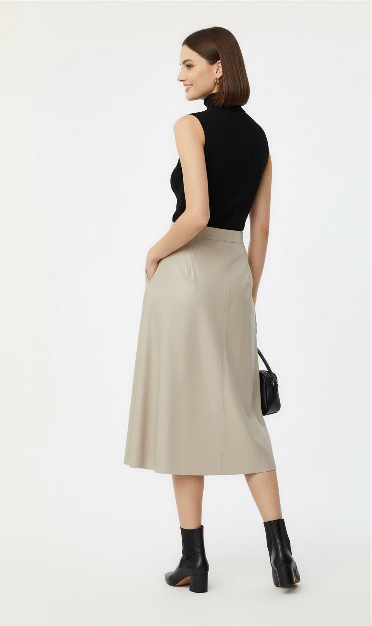 Asymmetric Pleated Leather Skirt