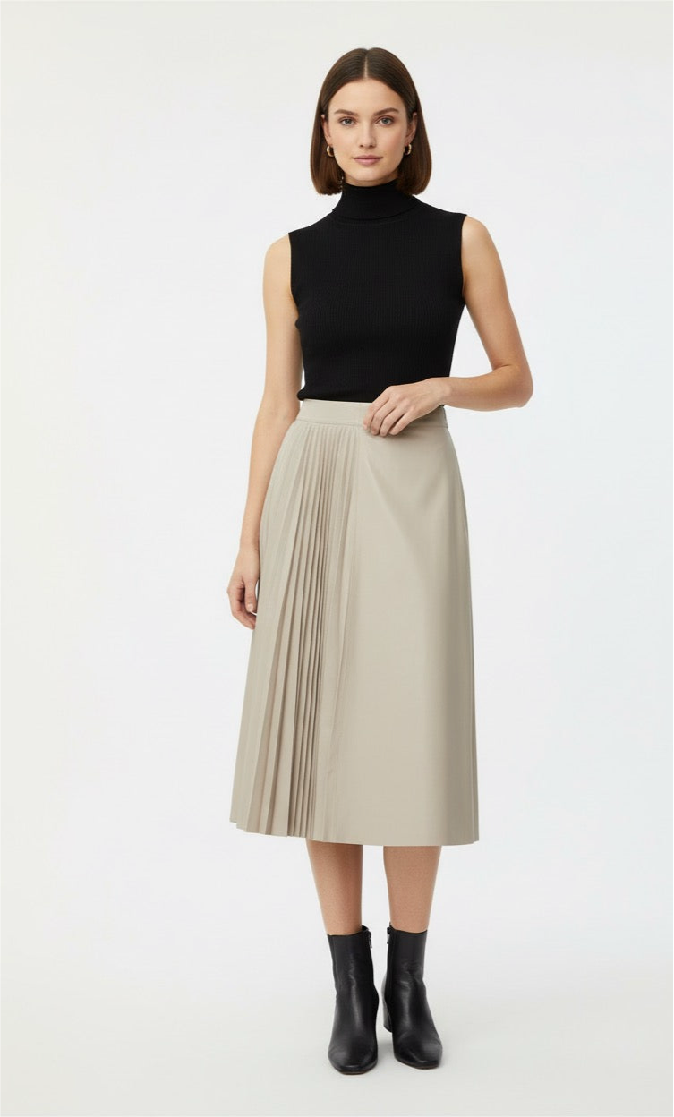 Asymmetric Pleated Leather Skirt