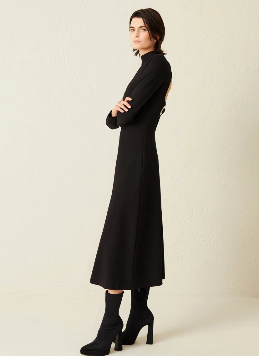 Black Back Decollete Long Sleeve Dress