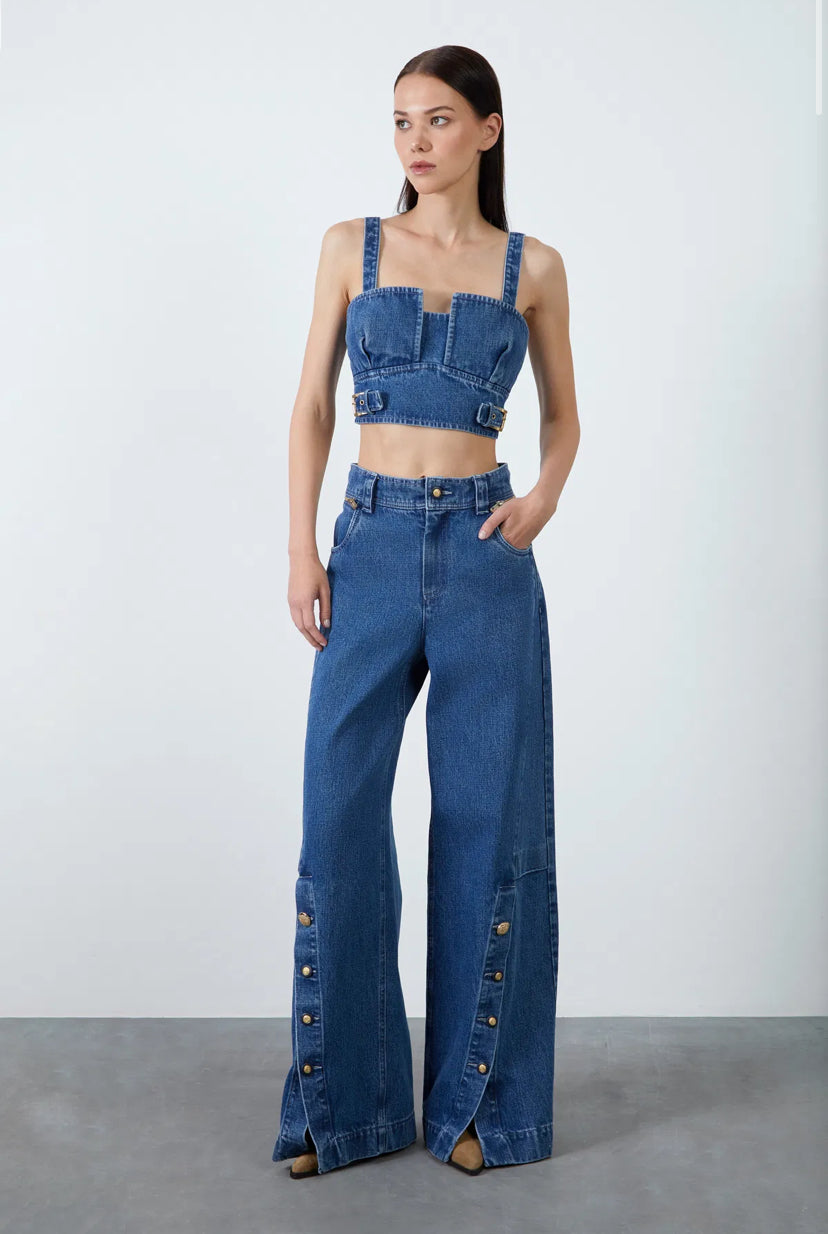 Buckle Strap Crop Top Set