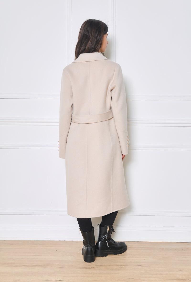 Wool Belted Coat with Button Cuff Detailing