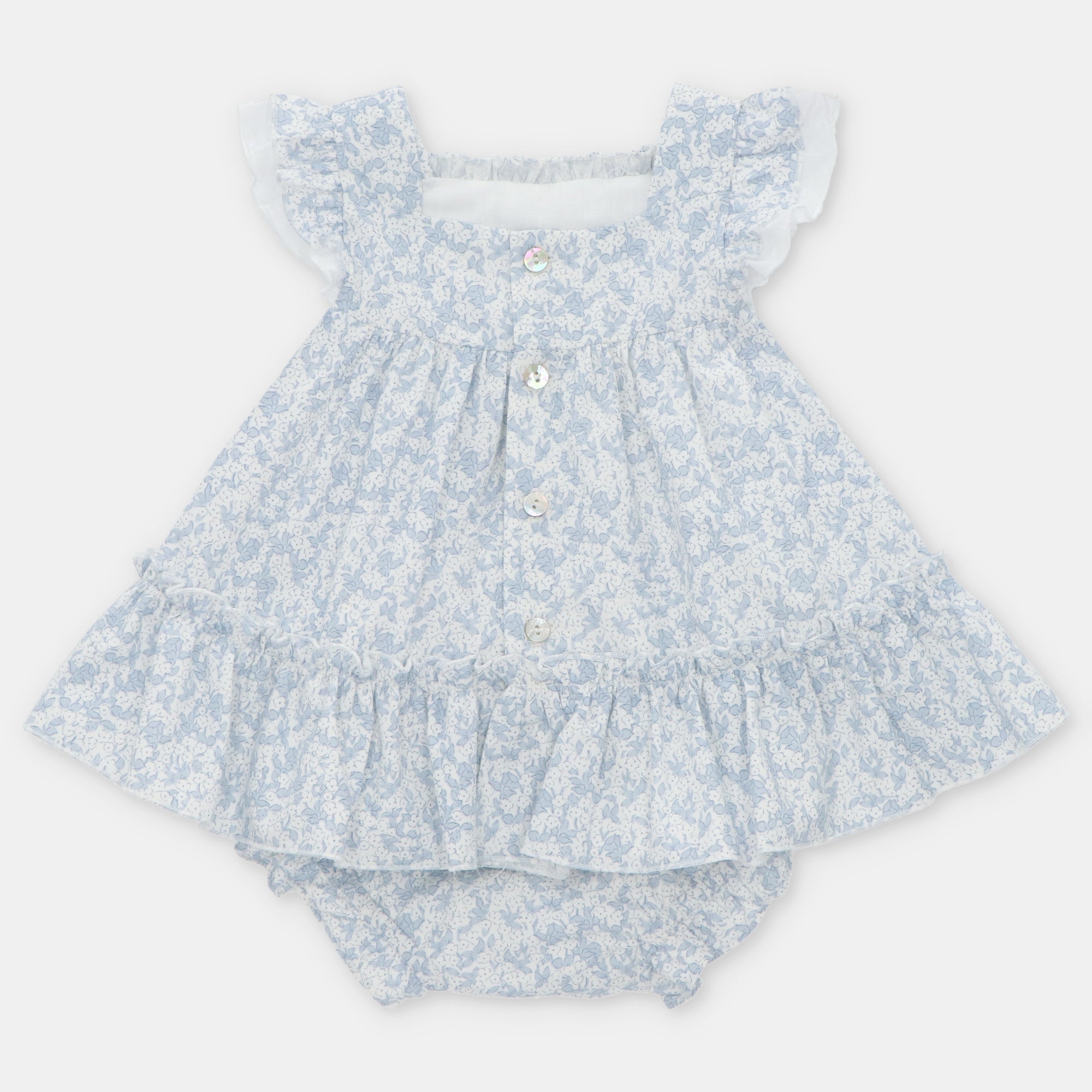 French Blue Floral Smocked Dress & Bloomers