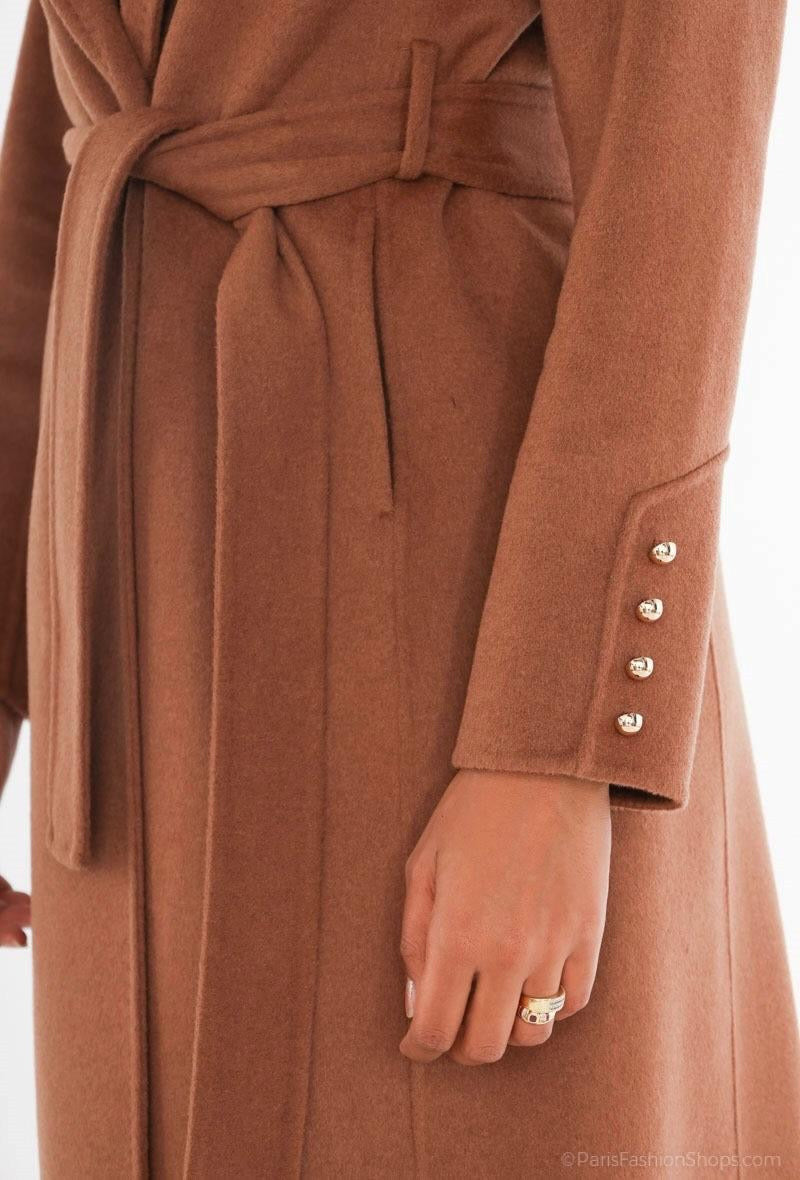 Wool Belted Coat with Button Cuff Detailing