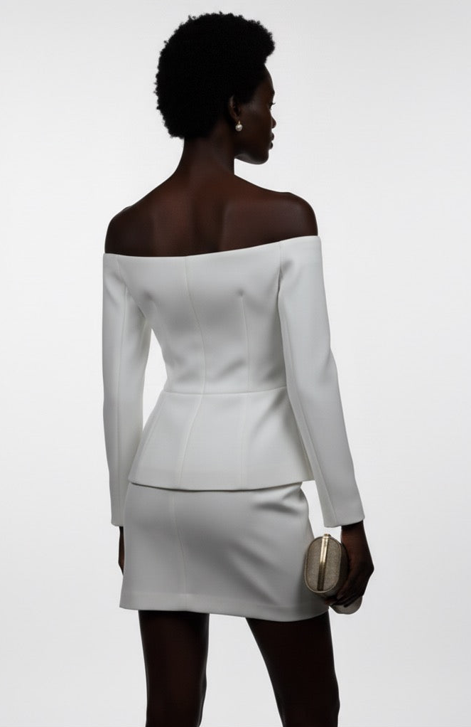 Chic Off-Shoulder Blazer and Mini Skirt Set