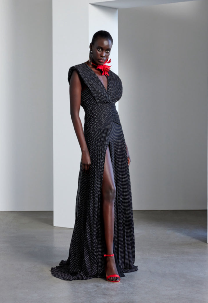 Polka Dot High-Slit Gown