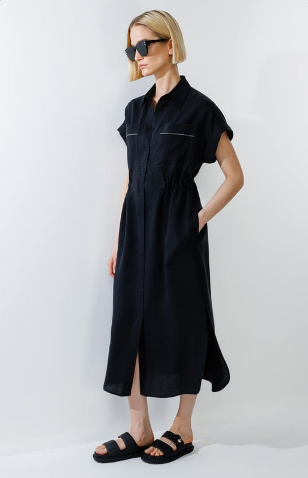 Linen Button-Down Shirt Dress