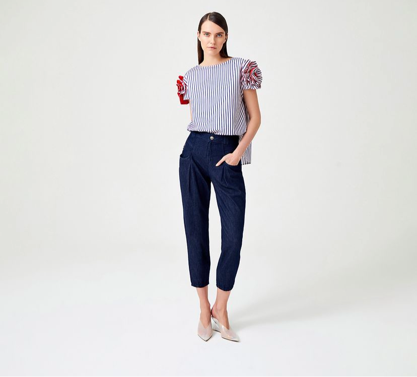 Striped Rose Detailed Blouse