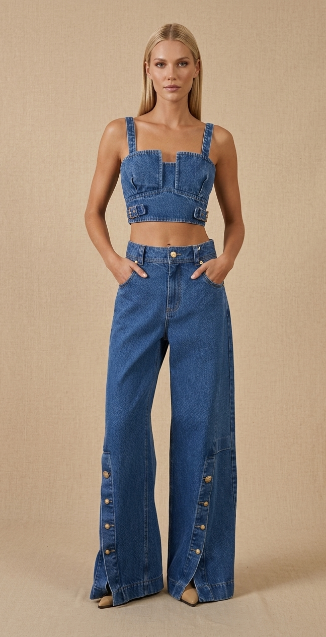 Buckle Strap Crop Top Set