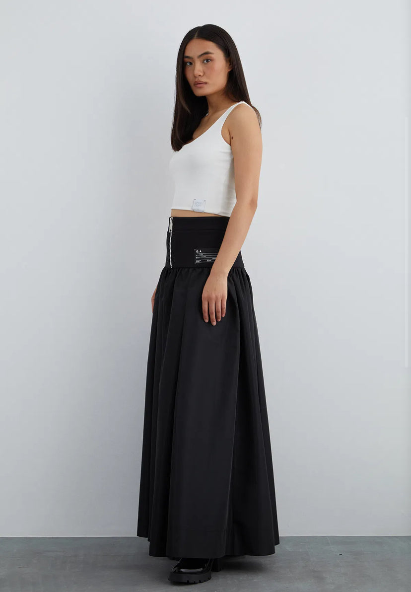 Front Body Zipper Detail Label Poplin Skirt