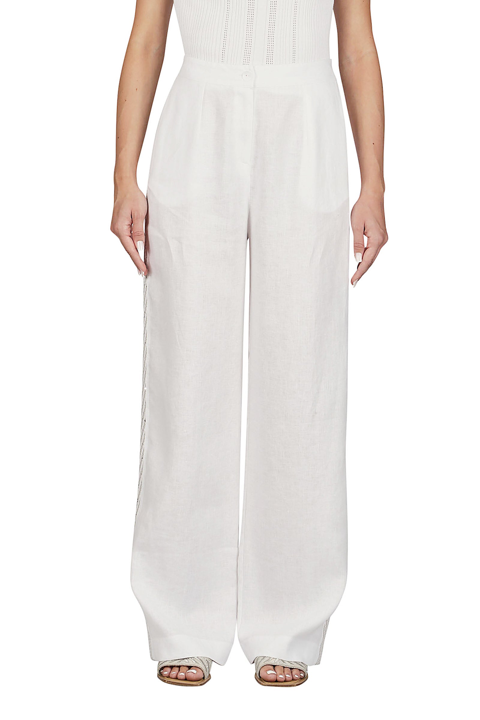 Wide leg trousers with knitted ribbon