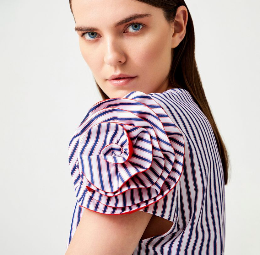 Striped Rose Detailed Blouse