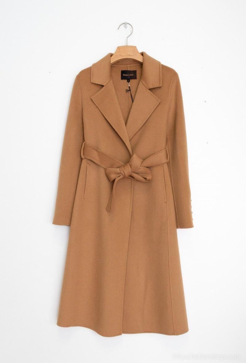 Wool Belted Coat with Button Cuff Detailing