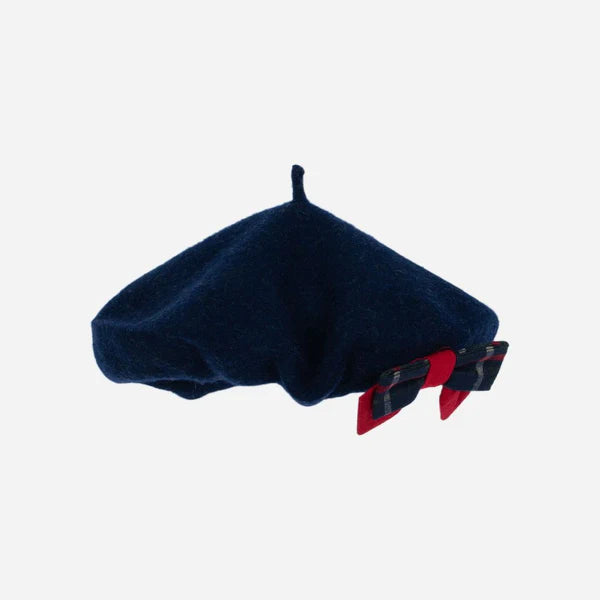 Navy & red tartan beret hat.