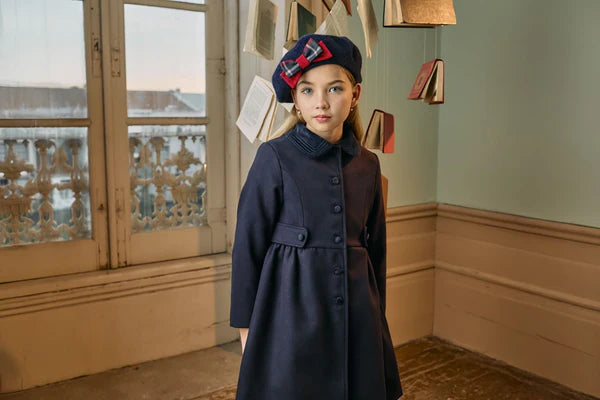 Navy & red tartan beret hat.