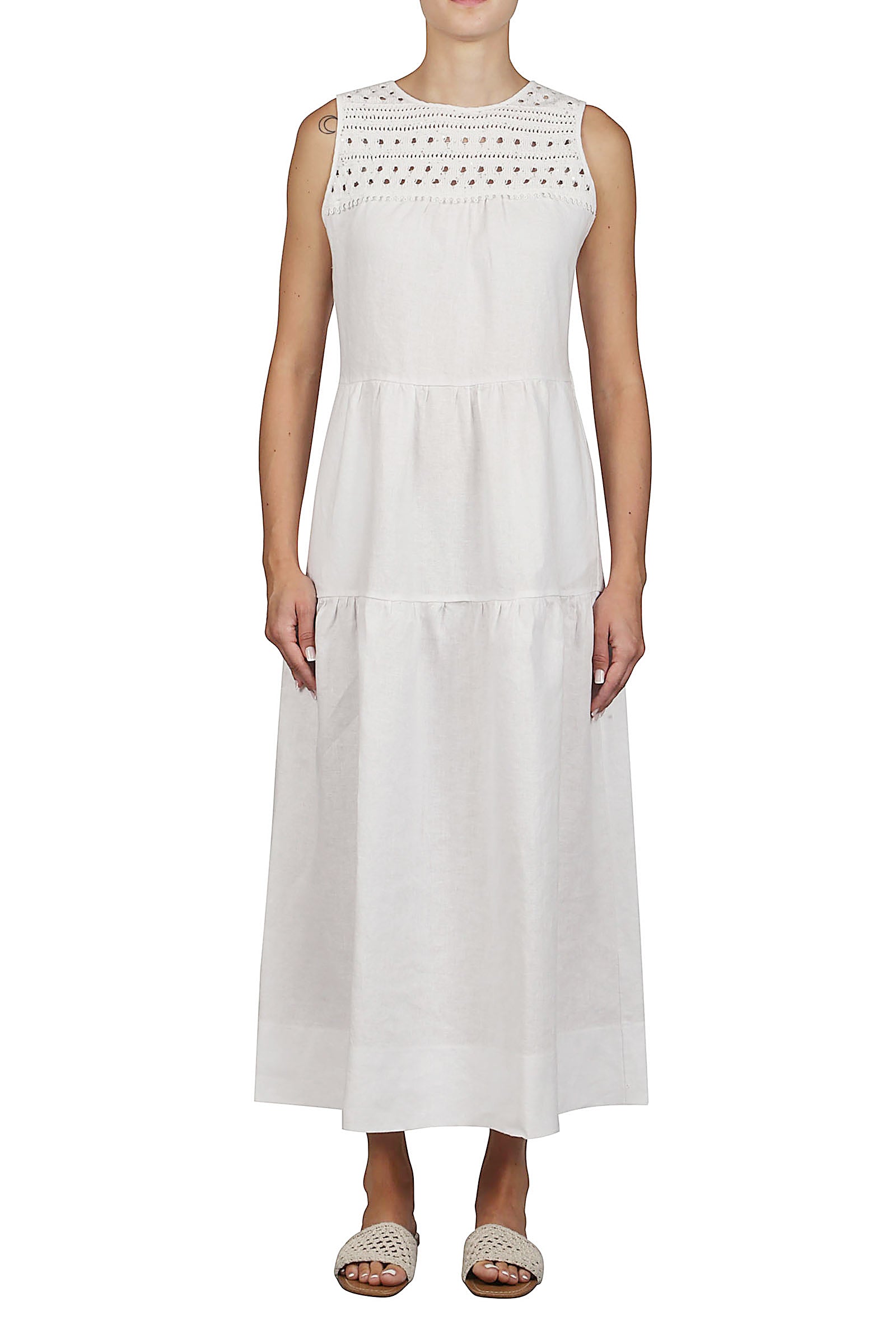 Long dress with knitted carrè