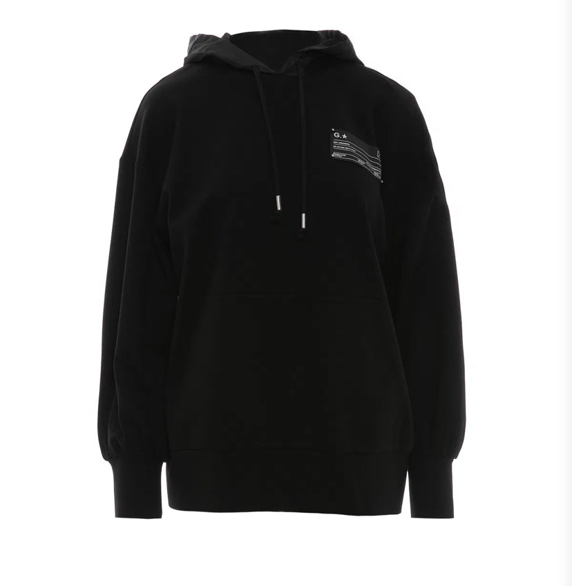 Back Body Embroidery Detail Hooded Black Sweatshirt