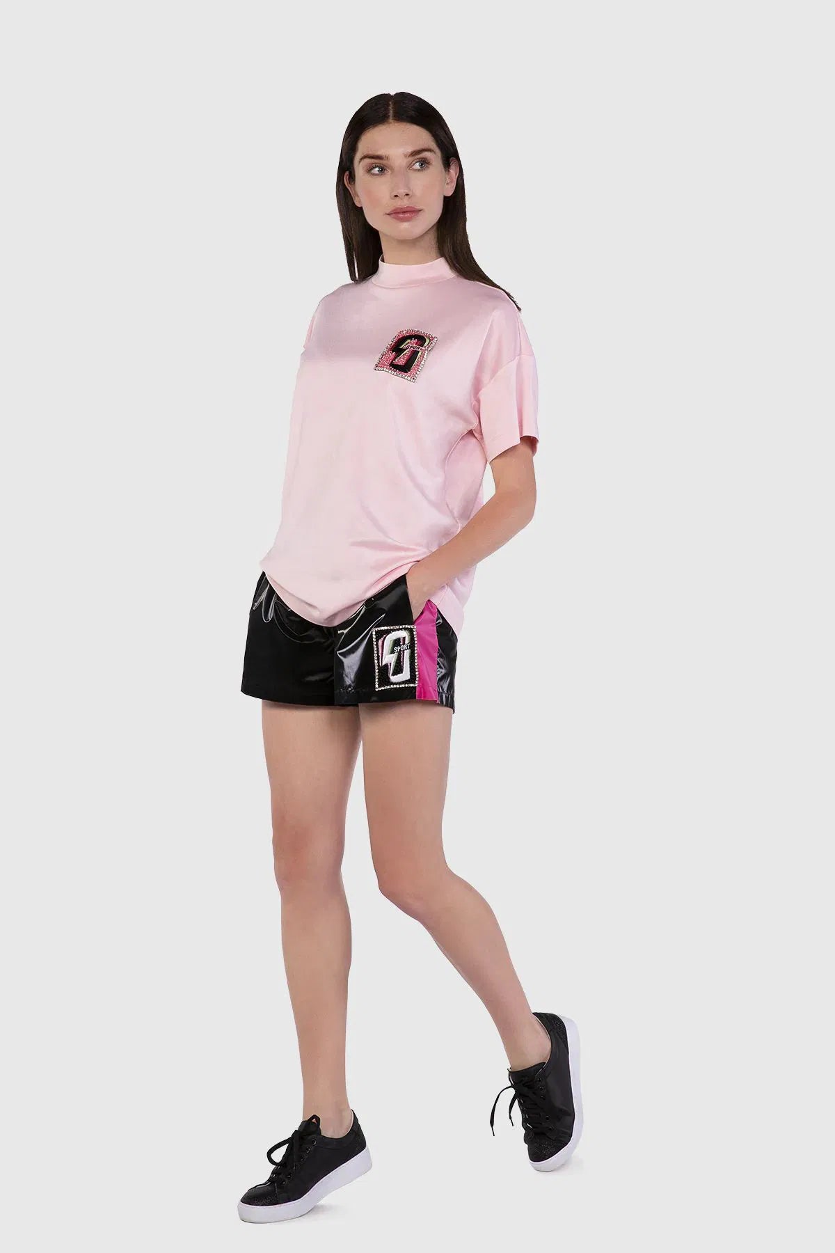 Embroidery Detailed Stand Up Collar T-shirt