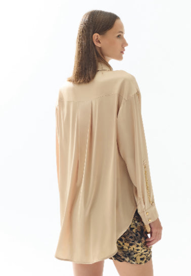 Back Pleat and Gold Button Cuff Blouse