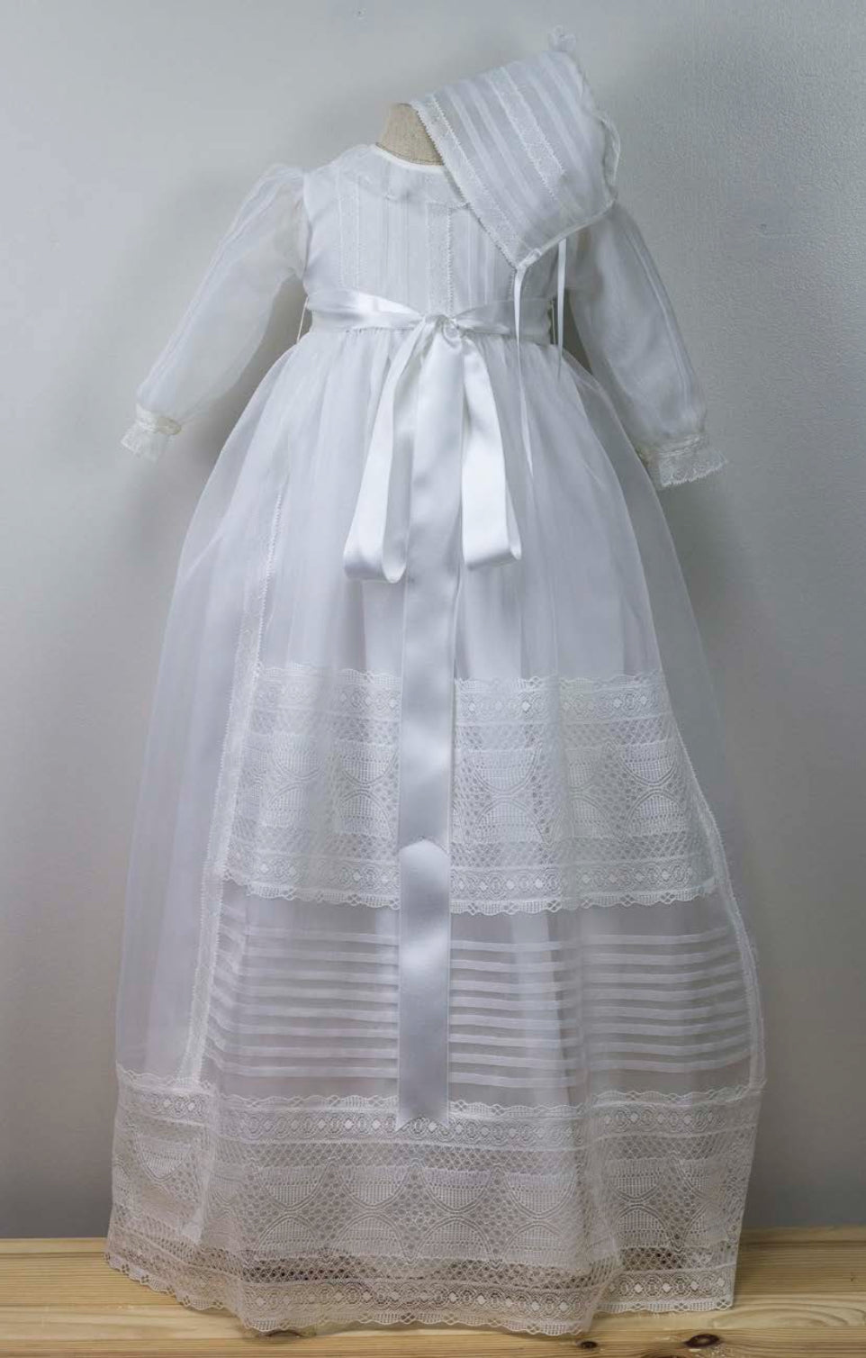 Elegant Long-Sleeve Baptism Dress with Full-Length Skirt