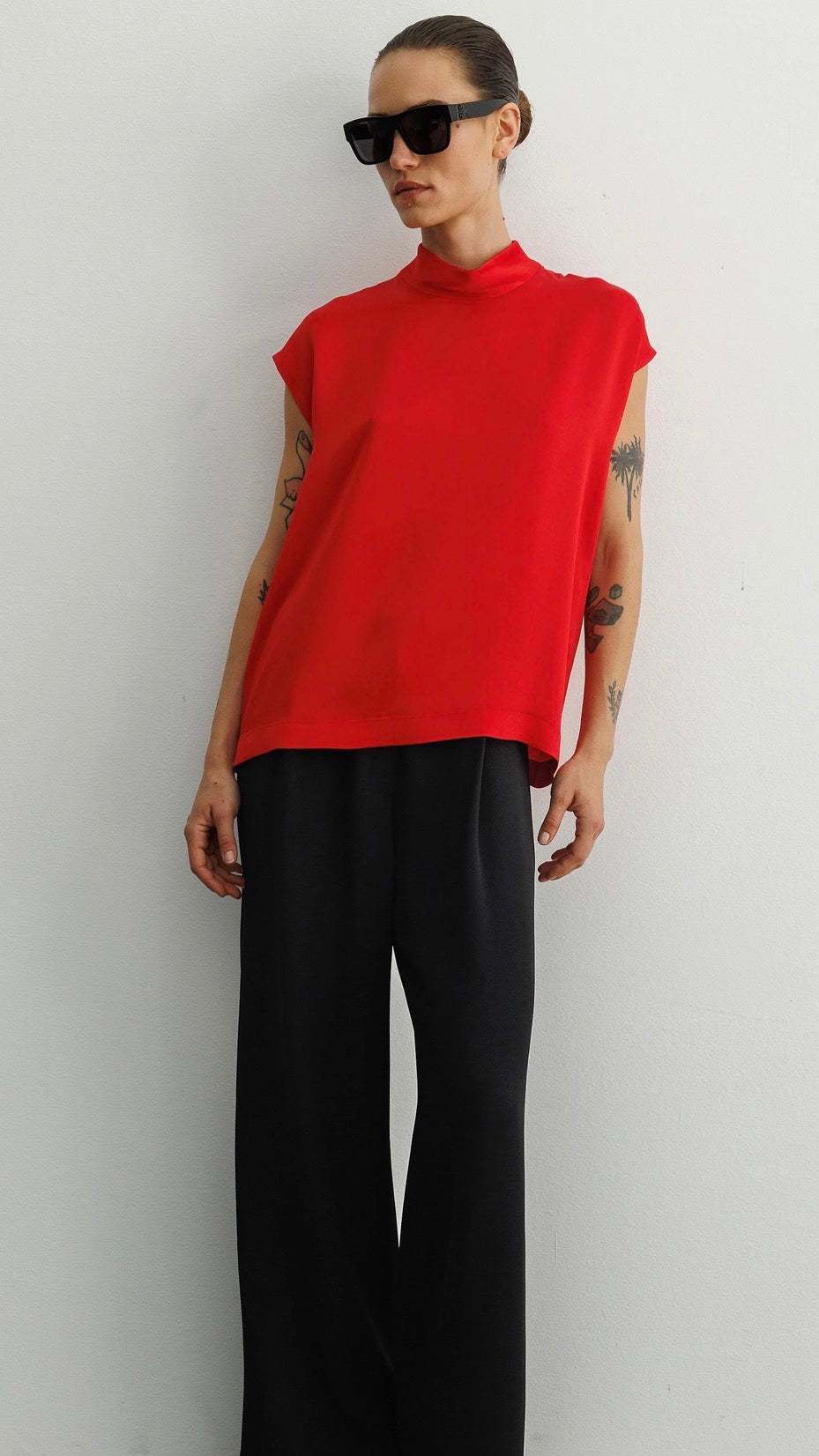 Stand Collar Low Sleeve Blouse