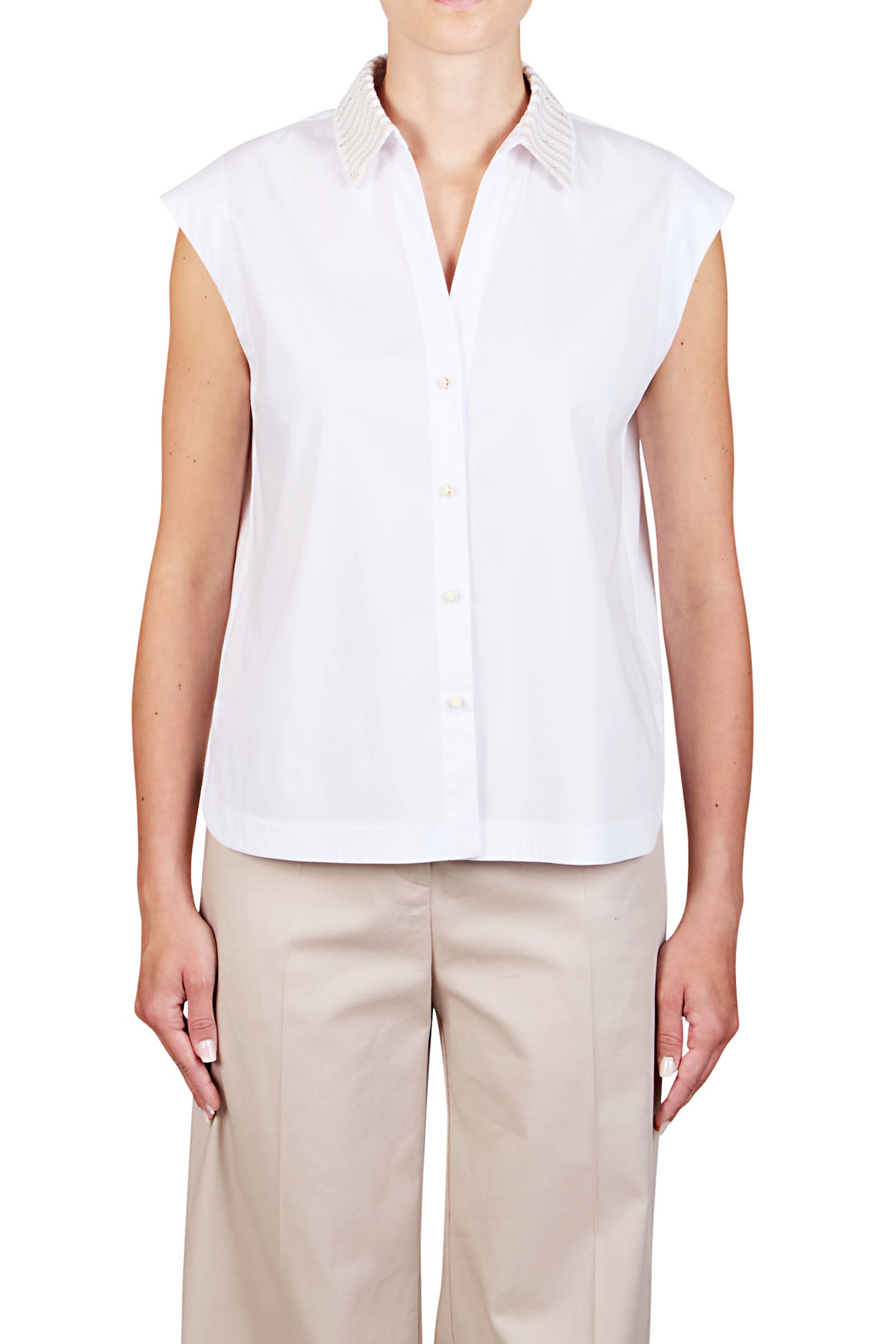 Shirt with knitted collar