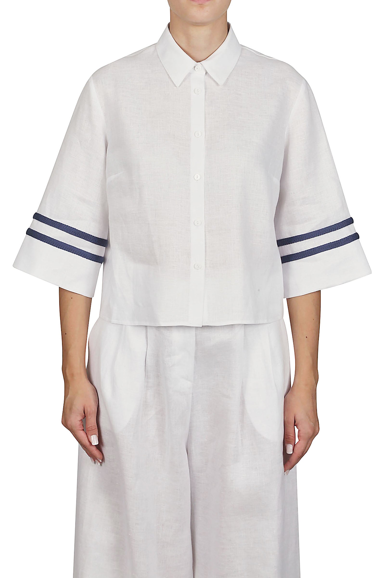 Flared sleeves shirt with knitted ribbon