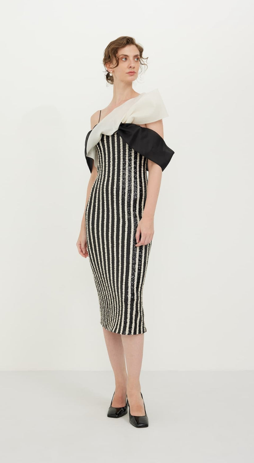 Sequined Evening Midi Dress Multi Color