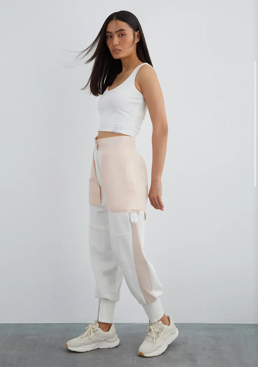 Cuffed Zipper Detail Wide Pocket Pants