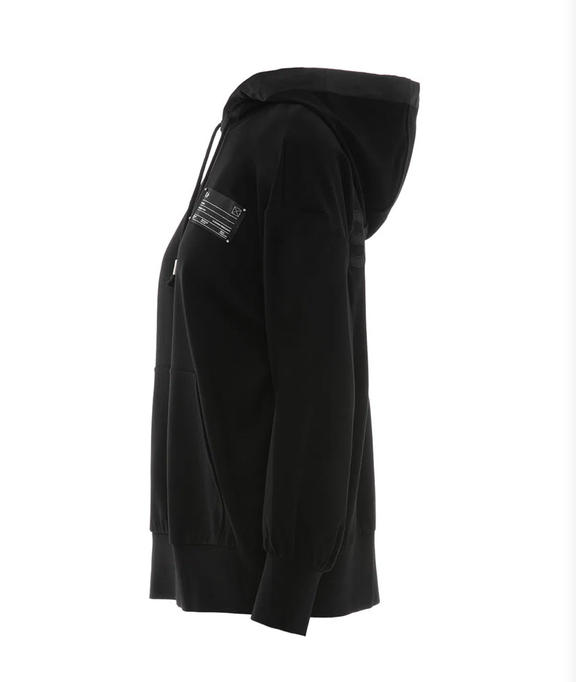 Back Body Embroidery Detail Hooded Black Sweatshirt